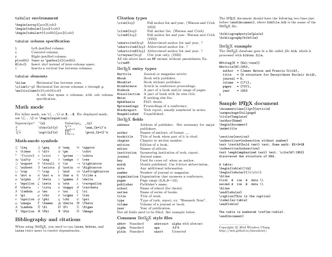 Latex Table Cheat Sheet